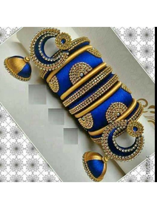 Blue Gold Bangles with Jumka001